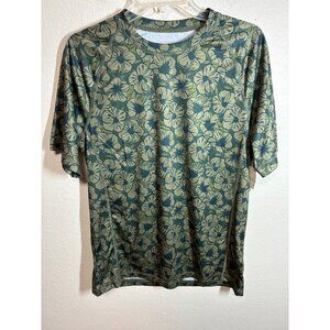NWT Men's Rash Guard Swim Beach T-Shirt UPF 50+ Green Tropical Size Medium